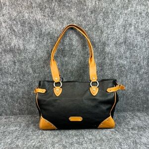 VALENTINA Mocha Leather Large Black and Tan Shoulder Bag Tote Bag Made In Italy